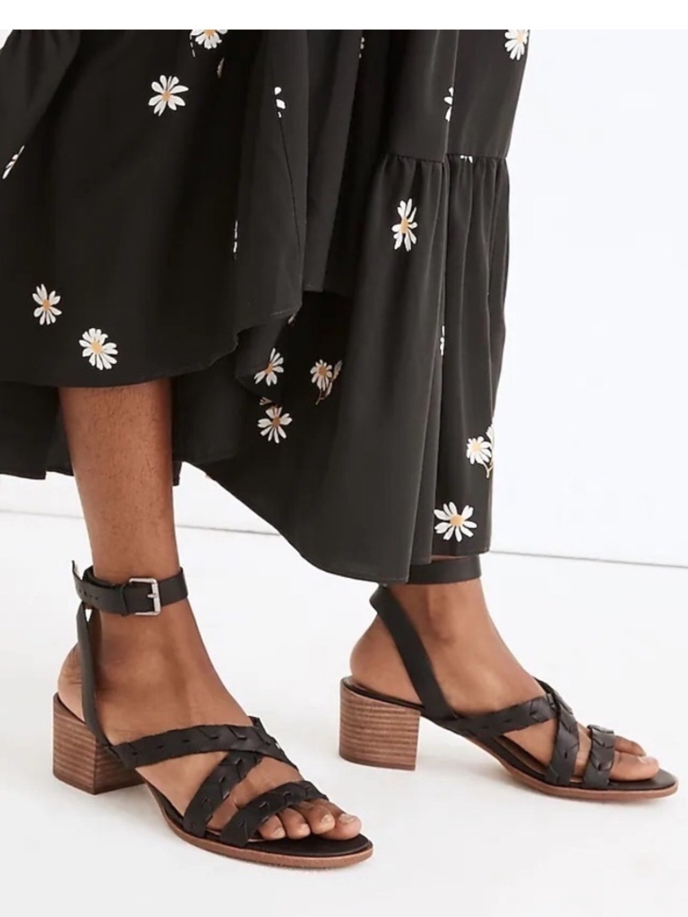 MADEWELL The Marta Whipstitch Sandal in Black Leather Size 7.5